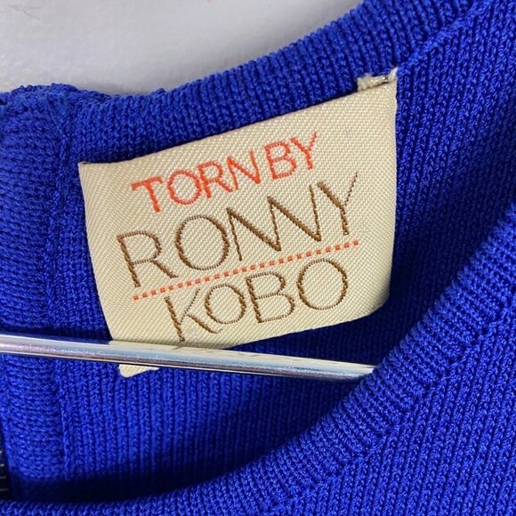 Torn by Ronny Kobo Exclusive Rib Detail Dress Royal Blue Size XS Sheath Stretch - Picture 3 of 9